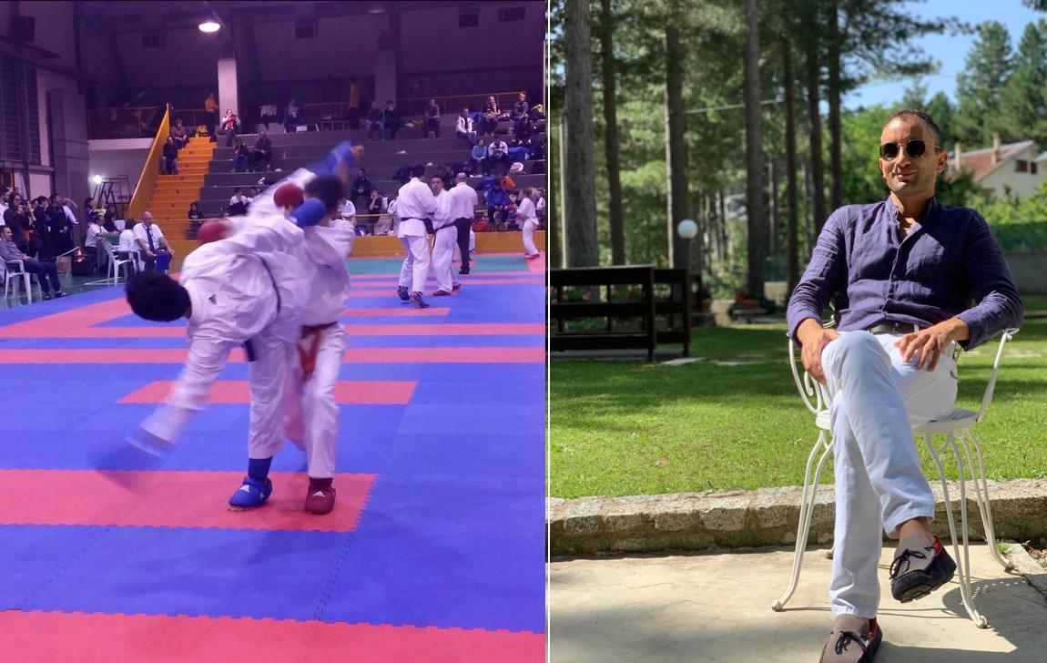 A destra Davide Lupia, medico del pronto soccorso di Livorno. A sinistra durante una gara di karate