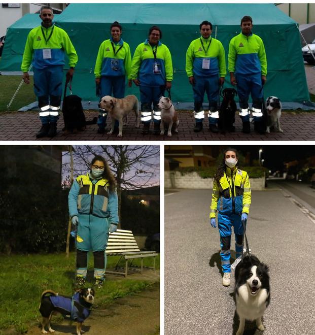 Il gruppo cinofilo della Misericordia coi cani dei positivi al Covid