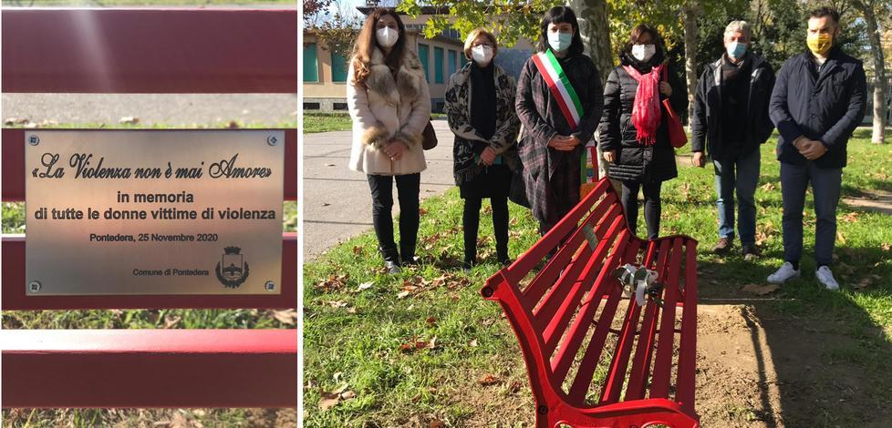 Una panchina rossa al Villaggio Piaggio in difesa delle donne 