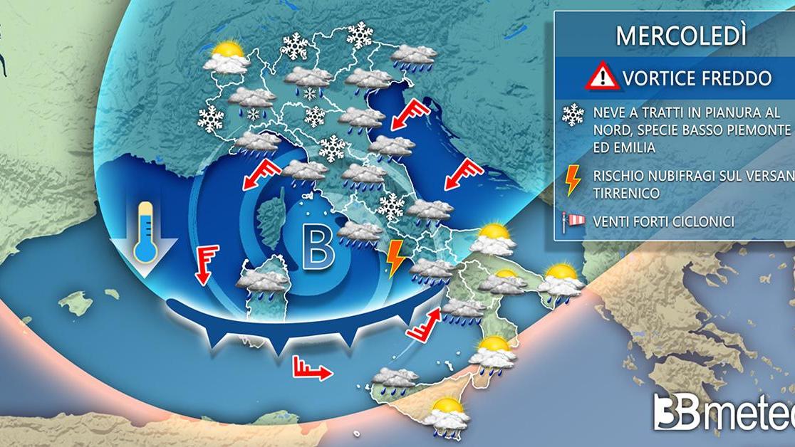 Meteo, previsioni confermate: Ciclone freddo in arrivo con maltempo e neve anche in pianura