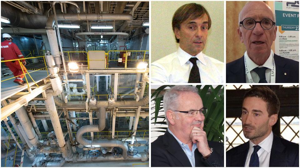 L’interno dell’impianto di rigassificazione Olt a 22 km dalla costa: il 48,2% è stato acquistato da un fondo australiano. Giorgio Neri, Umberto Masucci, Luca Becce e Achille Onorato