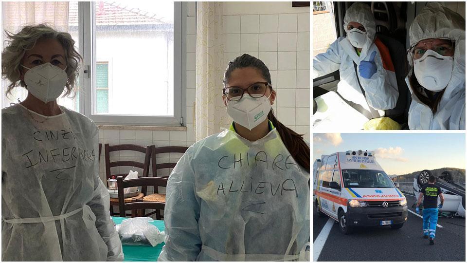 Cinzia Lorenzini e Chiara Serretti e volontari al lavoro