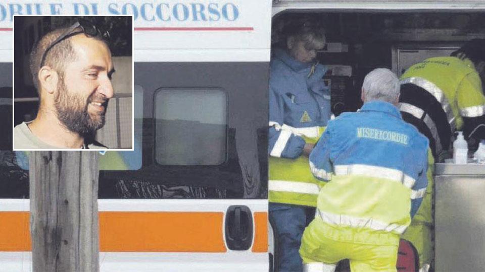 un’ambulanza della Misericordia di Pisa inviata dal 118 in Fi-Pi–Li per soccorrere il 40enne Filippo Soldateschi