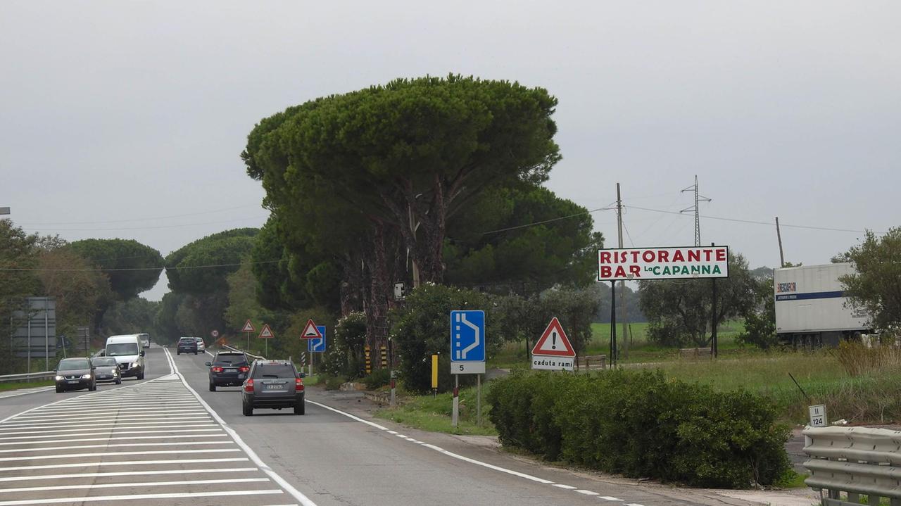 Un tratto della statale Aurelia all'altezza del Chiarone di Capalbio