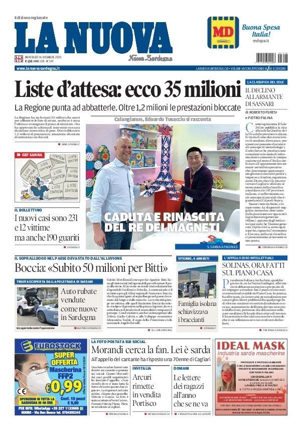 La Nuova Sardegna - Prima Pagina - 16 dicembre 2020