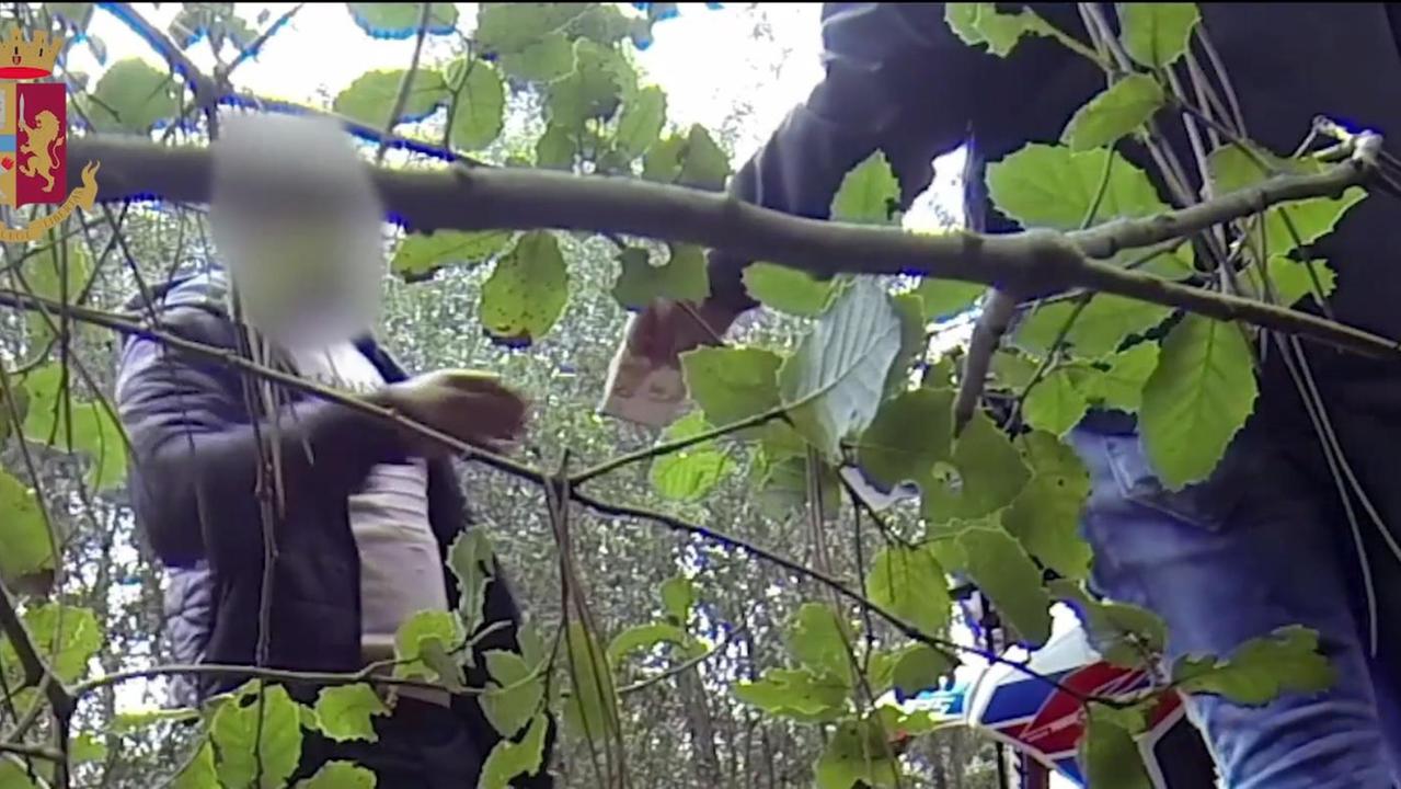Dal video della polizia: il denaro passa di mano a pacchi nella pineta dello spaccio