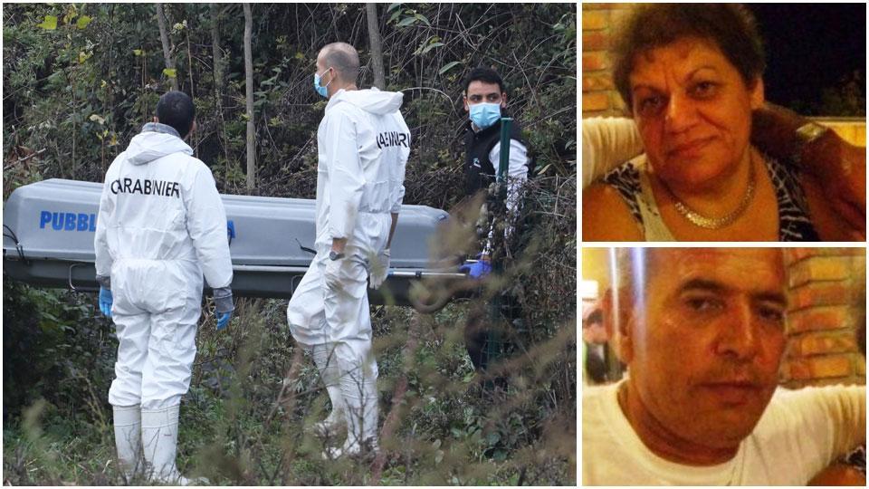 Il momento del ritrovamento della quarta valigia, ieri, a destra Teuta e Shpetim Pasho