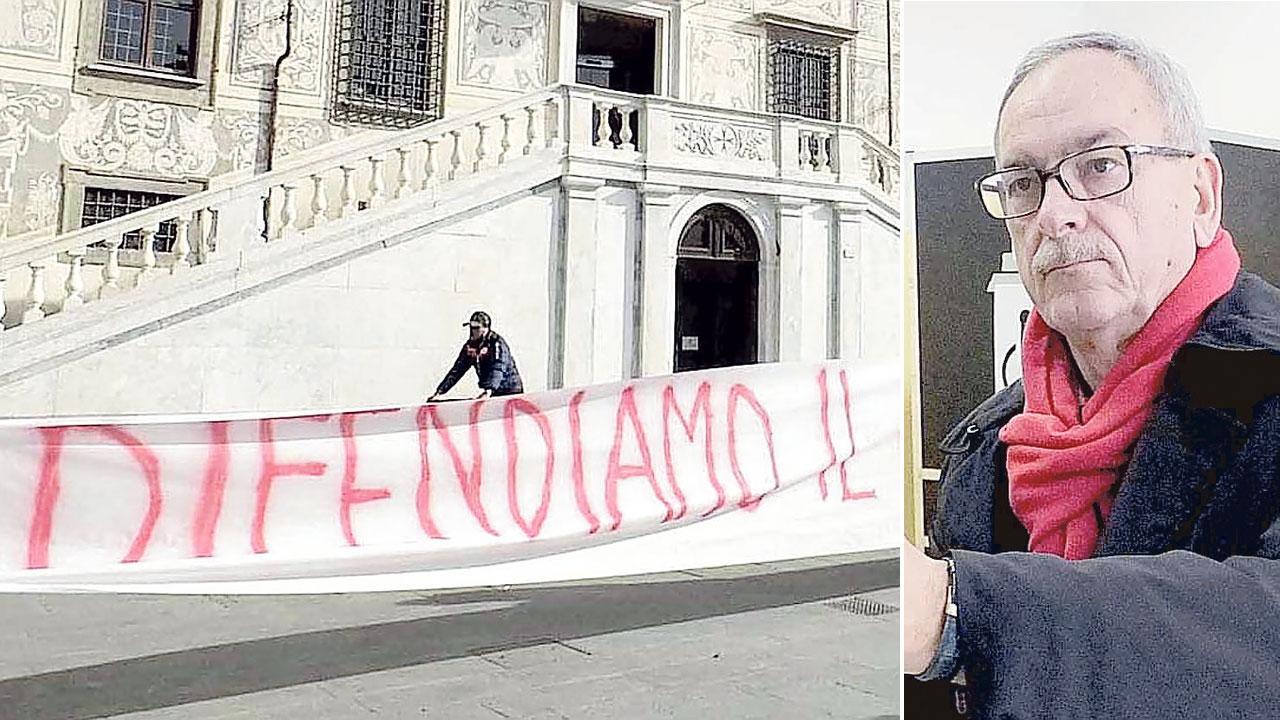 La protesta e l’ex sindaco di Pisa Paolo Fontanelli