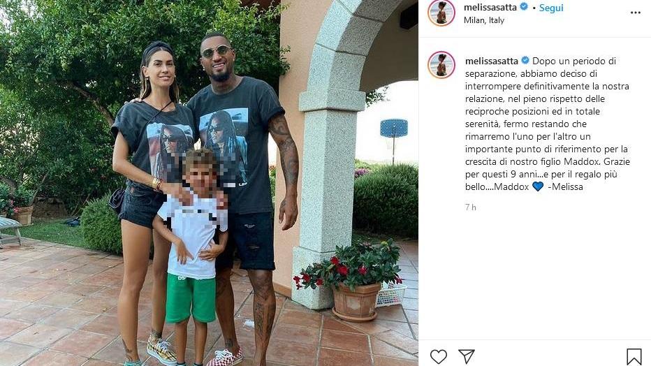 Melissa Satta annuncia su Instagram la separazione ufficiale da Boateng 