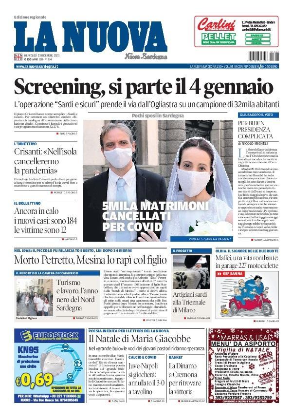 La Nuova Sardegna - Prima Pagina - 23 dicembre 2020