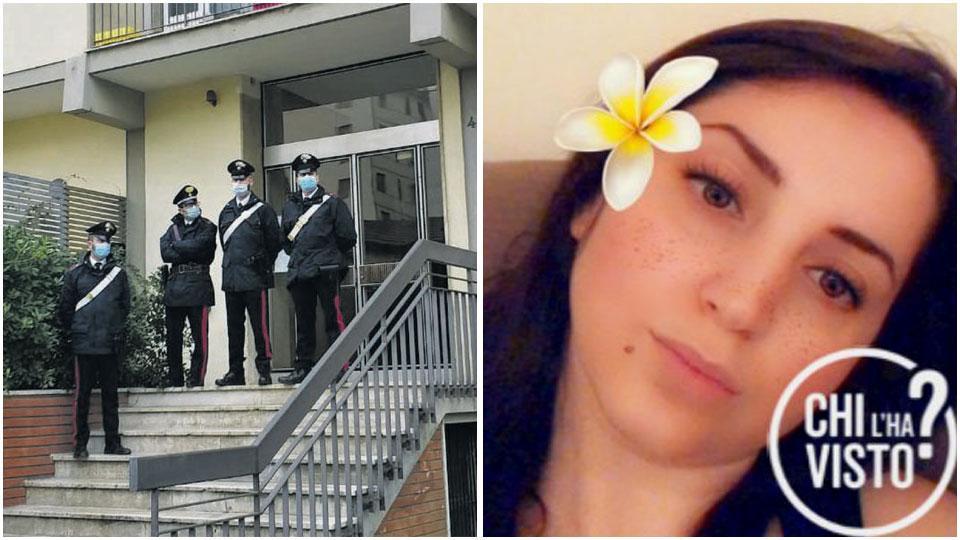 I carabinieri davanti alla casa in cui sarebbe avvenuto il delitto e Elona Kalesha, la donna arrestata