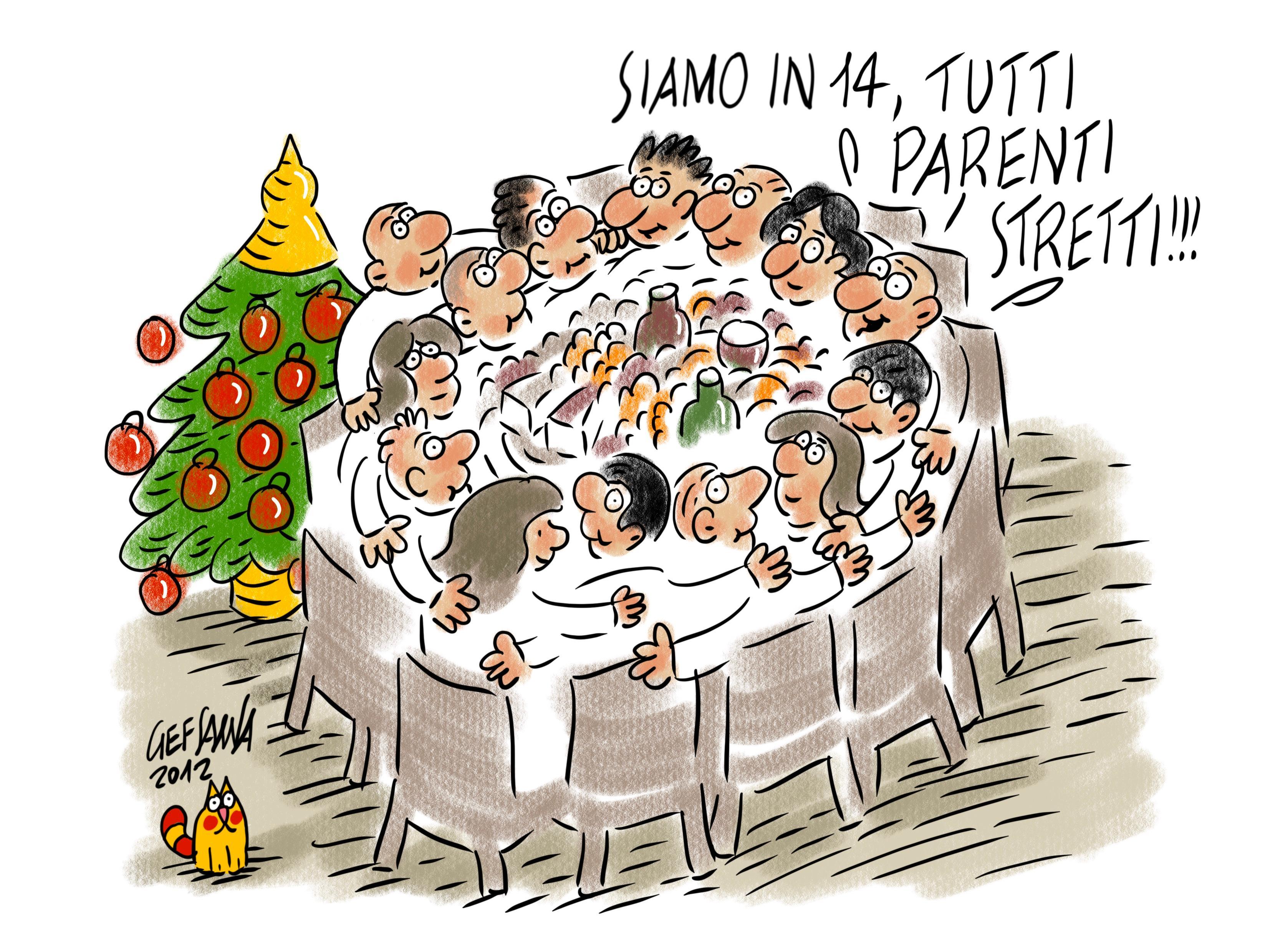 La vignetta di Gef: maxi famiglia con 14 a tavola rispettando tutti i divieti