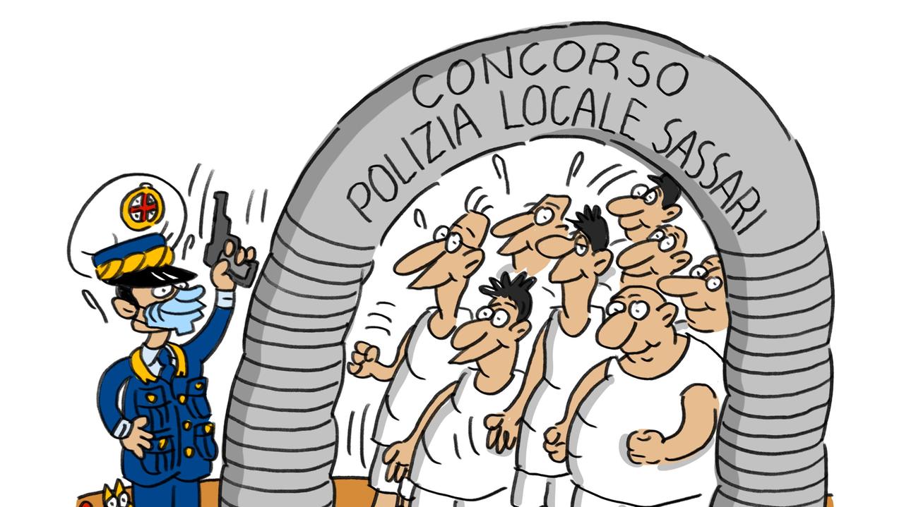 La vignetta di Gef: i nuovi vigili urbani di Sassari veri "robocop" che corrono e sollevano pesi