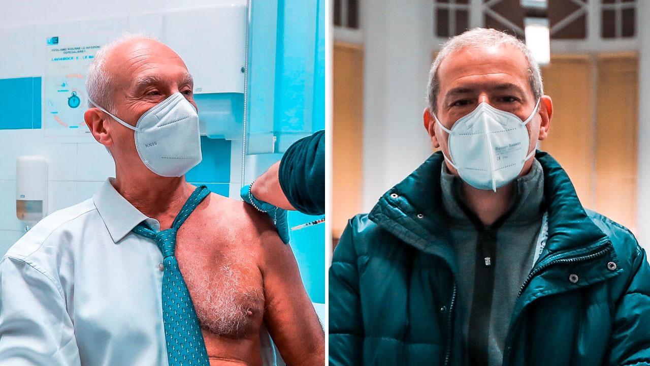 Nella foto da sinistra il presidente dei pediatri italiani Paolo Biasci mentre si vaccina e il primario di Cardiologia Umberto Baldini prima di ricevere la dose