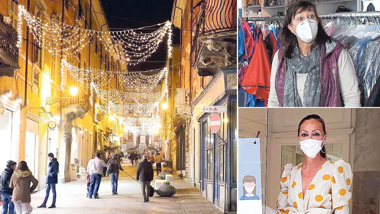 Il centro di Carrara nei giorni di festa (foto d’archivio); Claudia Rinaldi della omonima pelletteria e sotto Alessandra Caffaz di White