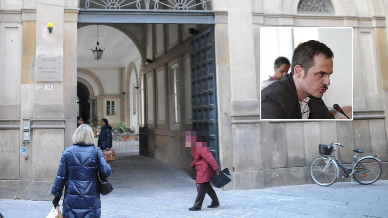 L'ingresso del tribunale di Lucca e l'avvocato Stefano Genick