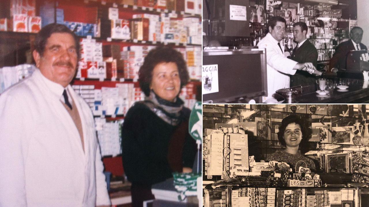 In una foto di metà anni Settanta Zorro Alberto Ghidoni con la moglie Lidia alla cassa del bar. In alto a destra in una immagine degli anni Sessanta Alberto Ghidoni (in giacca bianca) con accanto un commesso e poco più in là, ai tabacchi, il suocero Luigi. Nella foto sotto la signora Lidia che ha aperto il bar insieme ad Alberto per poi lavorare a lungo nel locale al fianco del marito
