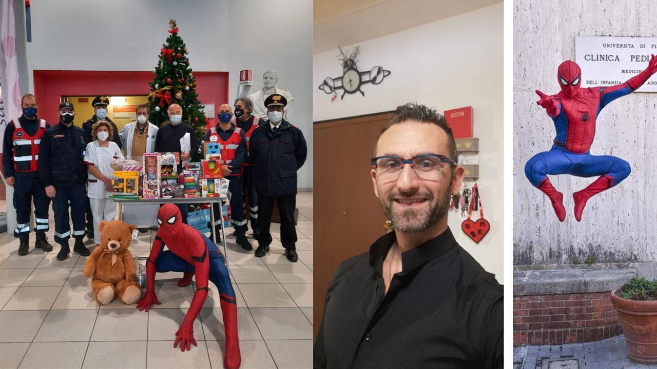 Gianni Liuzzi  è lo Spiderman che si esibisce per beneficenza nei reparti pediatrici degli ospedali