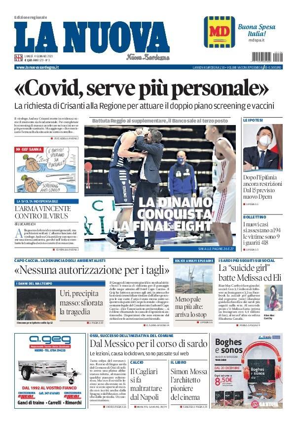 La Nuova Sardegna - Prima Pagina - 4 gennaio 2021
