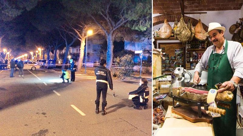 I rilievi della polizia municipale lungo il viale della Repubblica (Foto Falorni/Silvi). Flavio Cresci nel suo negozio di Sassetta (Foto da FaceBook)