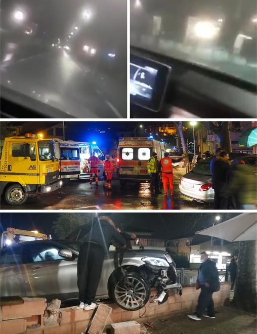Il recupero dell’auto incagliata sul muro