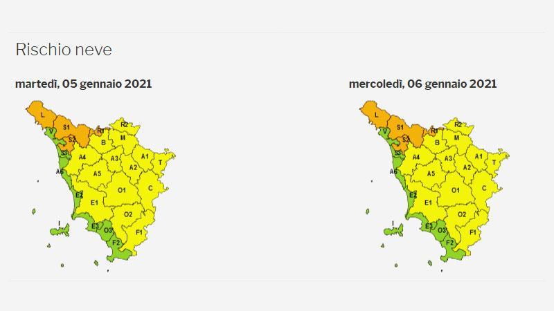 Codice arancione mercoledì 6 per neve sul nord-ovest, giallo sul resto della Toscana