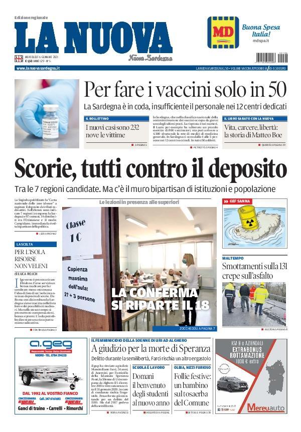 La Nuova Sardegna - Prima Pagina - 6 gennaio 2021