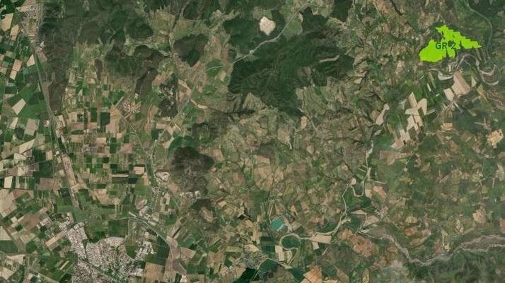 In alto a destra, segnalata in verde più acceso, l’area di 60 ettari nel comune di Campagnatico indicata dalla Sogin come eventuale sito di stoccaggio dei rifiuti nucleari