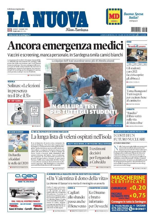 La Nuova Sardegna - Prima Pagina - 7 gennaio 2021