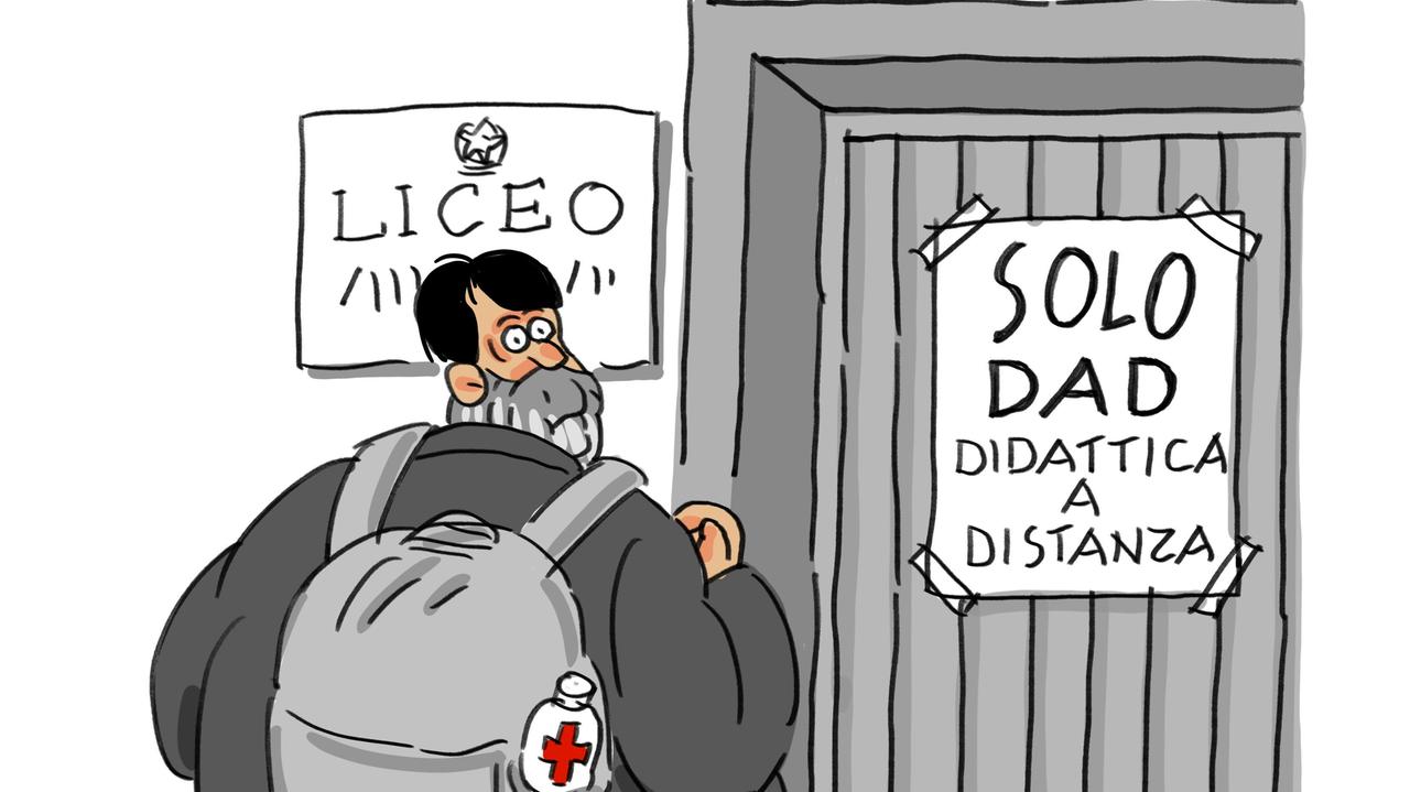 La vignetta di Gef: i dubbi di Solinas sul riavvio delle scuole superiori