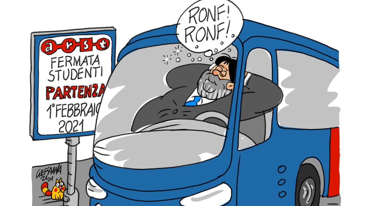 La vignetta di Gef: scuole superiori, Solinas tiene gli studenti a casa fino al 31 gennaio