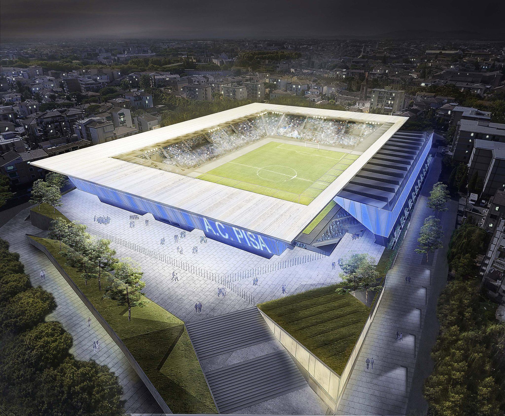 Uno dei rendering dell’Arena per il progetto numero 4 presentato dallo studio associato Iotti-Pavarani di Reggio Emilia