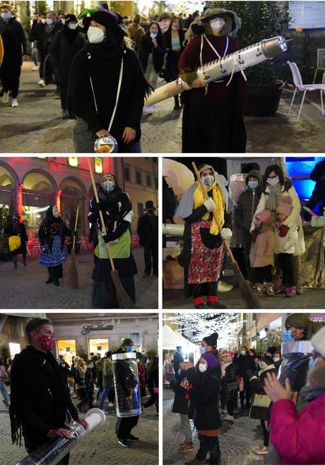 La Befana ritardataria canta, balla e cavalca la maxi siringa del vaccino