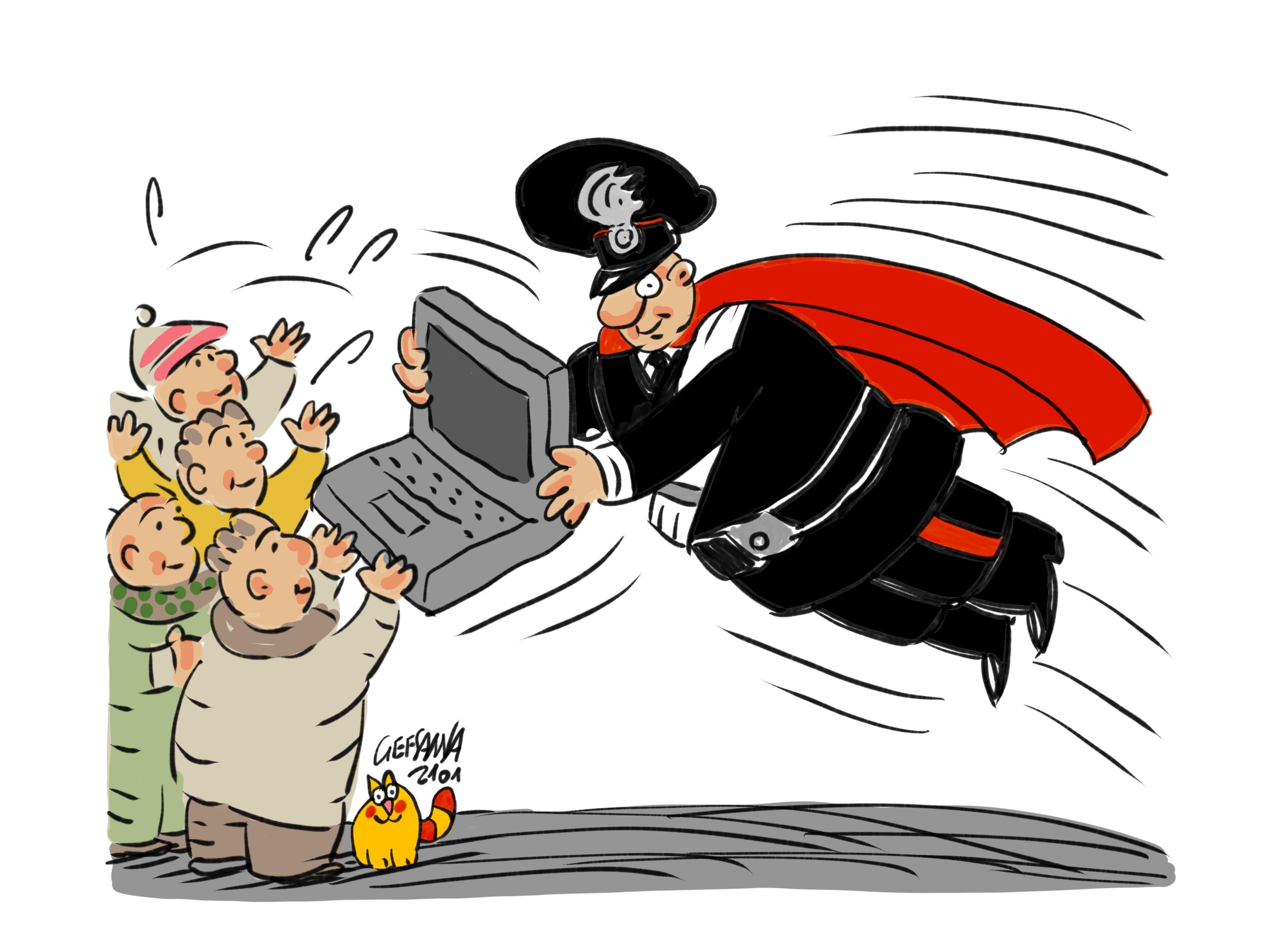 La vignetta di Gef: ritrovati alcuni pc rubati ai bimbi delle elementari di Sassari 