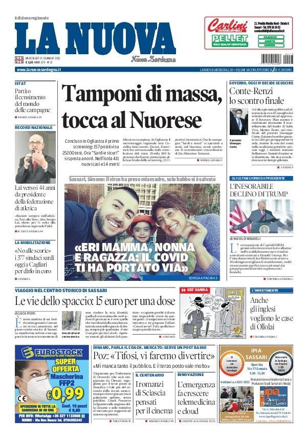 La Nuova Sardegna - Prima Pagina - 13 gennaio 2021