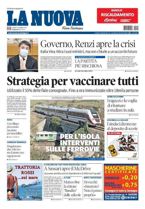 La Nuova Sardegna - Prima Pagina - 14 gennaio 2021