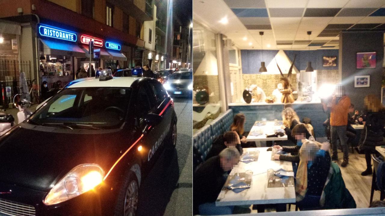 I carabinieri davanti al ristorante e il locale con i clienti