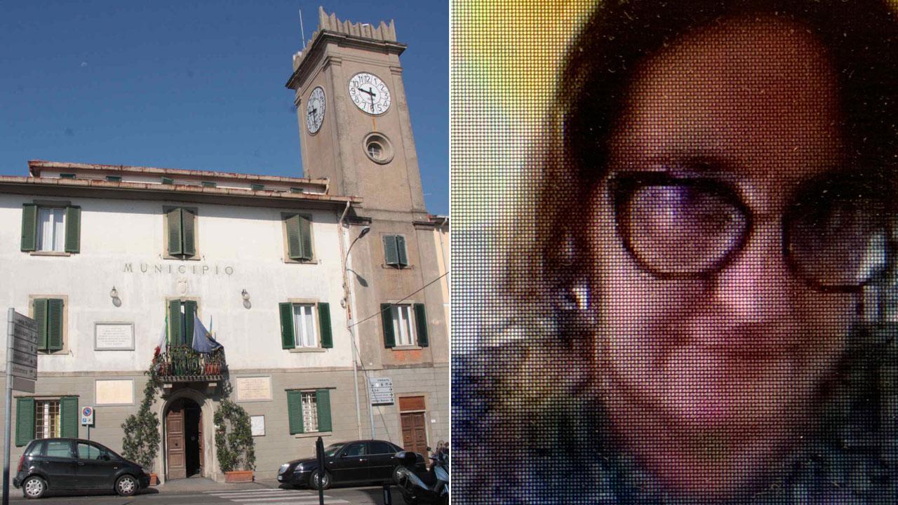 L’ingresso del Comune di Collesalvetti e Francesca Gagliardi, 45 anni, ex economa del Comune di Collesalvetti, licenziata nell’ottobre del 2019 e indagata per peculato