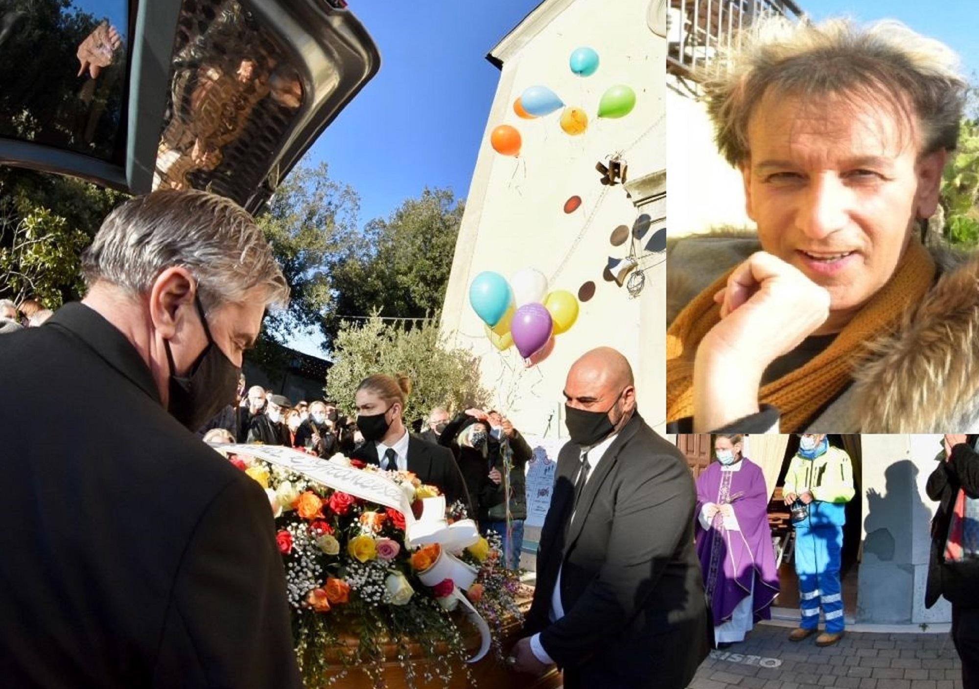 Un momento del funerale e nel riquadro a destra Solange, morto a 68 anni (foto Michele Silvestri)