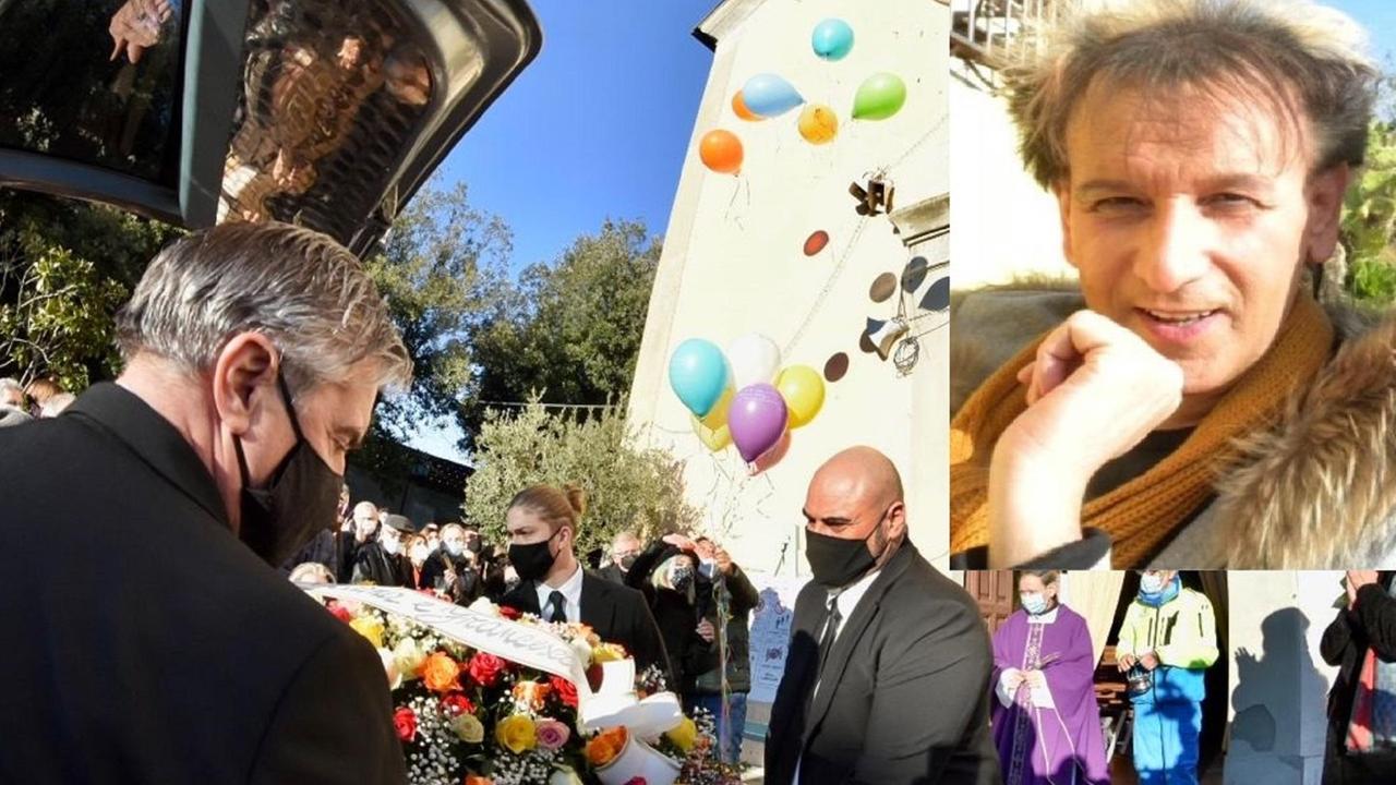 Un momento del funerale e nel riquadro a destra Solange, morto a 68 anni (foto Michele Silvestri)