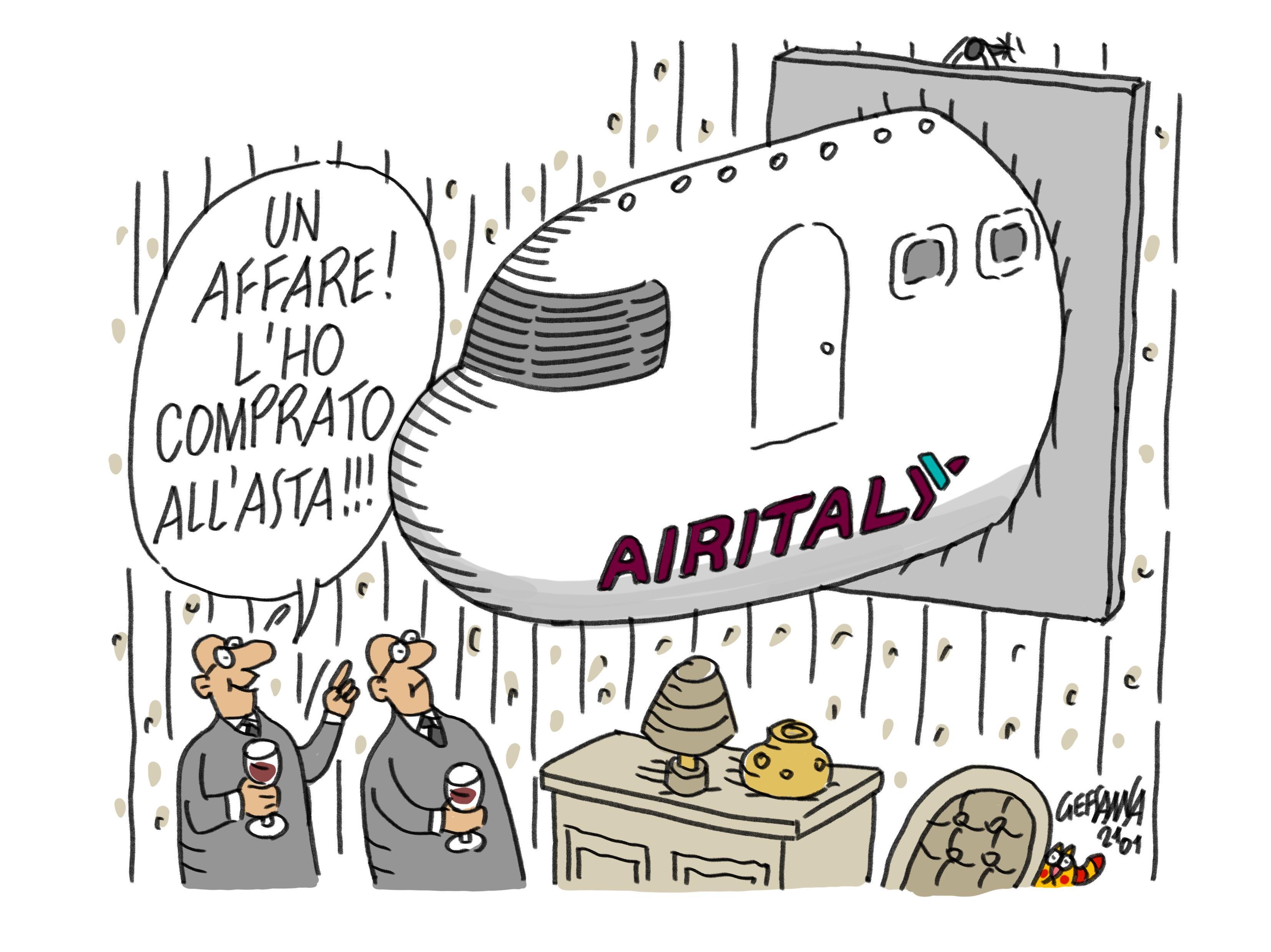 La vignetta di Gef: all'asta i cimeli di Meridiana e Air Italy