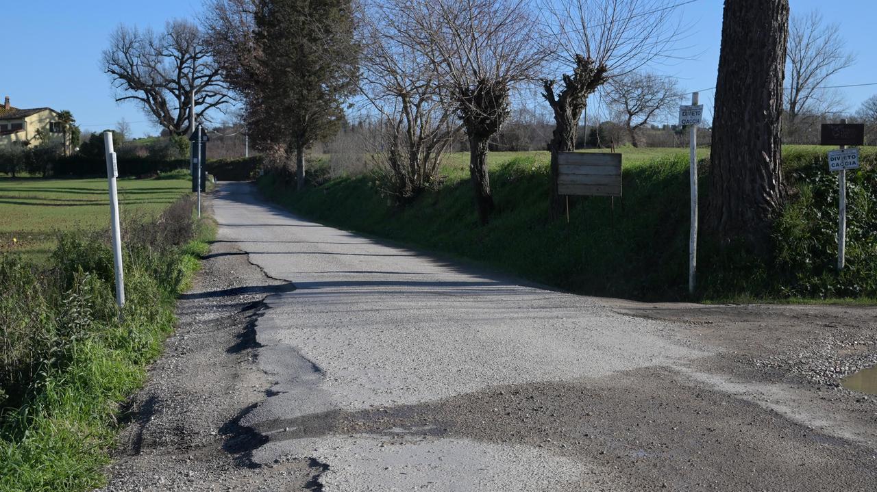 Un tratto di via Bagnaia disseminato da avvallamenti e buche (foto Carlo Sestini)