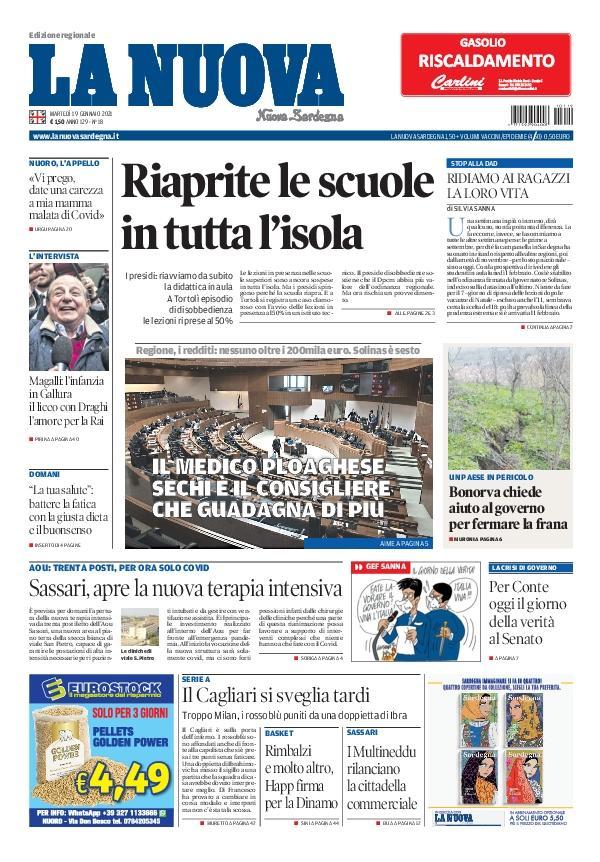 La Nuova Sardegna - Prima Pagina - 19 gennaio 2021