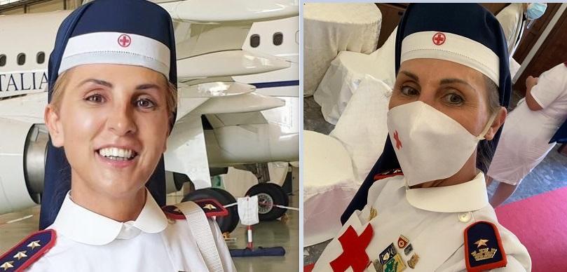 Due immagini di Vincenza Congias, 55 anni, crocerossina impegnata al Brotzu di Cagliari