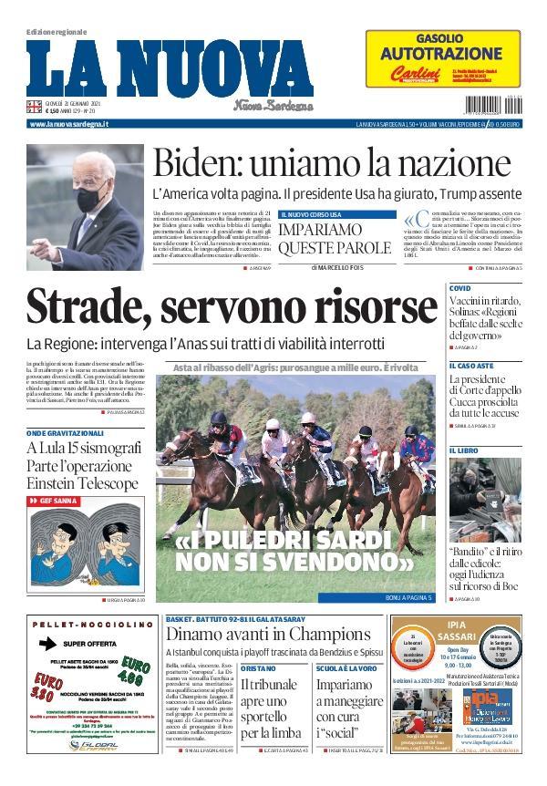 La Nuova Sardegna - Prima Pagina - 21 gennaio 2021
