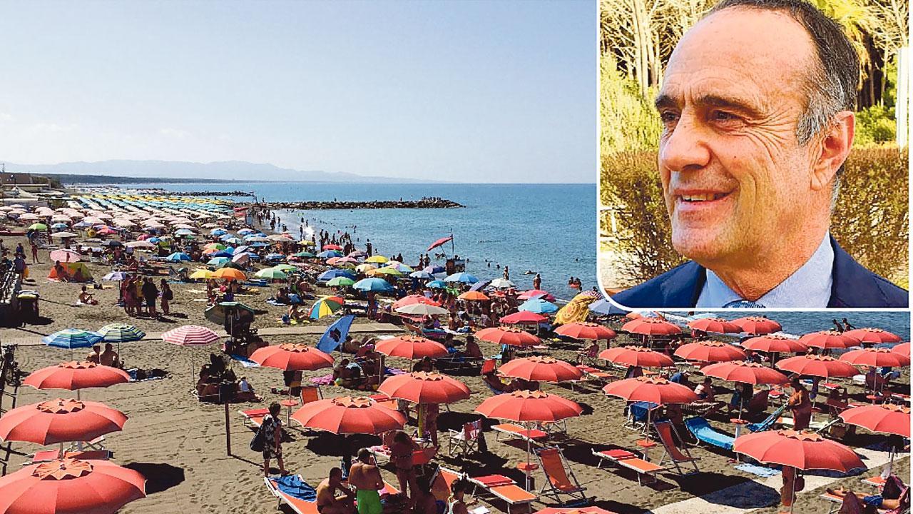 Il lungomare di Marina di Cecina e nel riquadro Alberto Nencetti presidente provinciale Sib Confcommercio