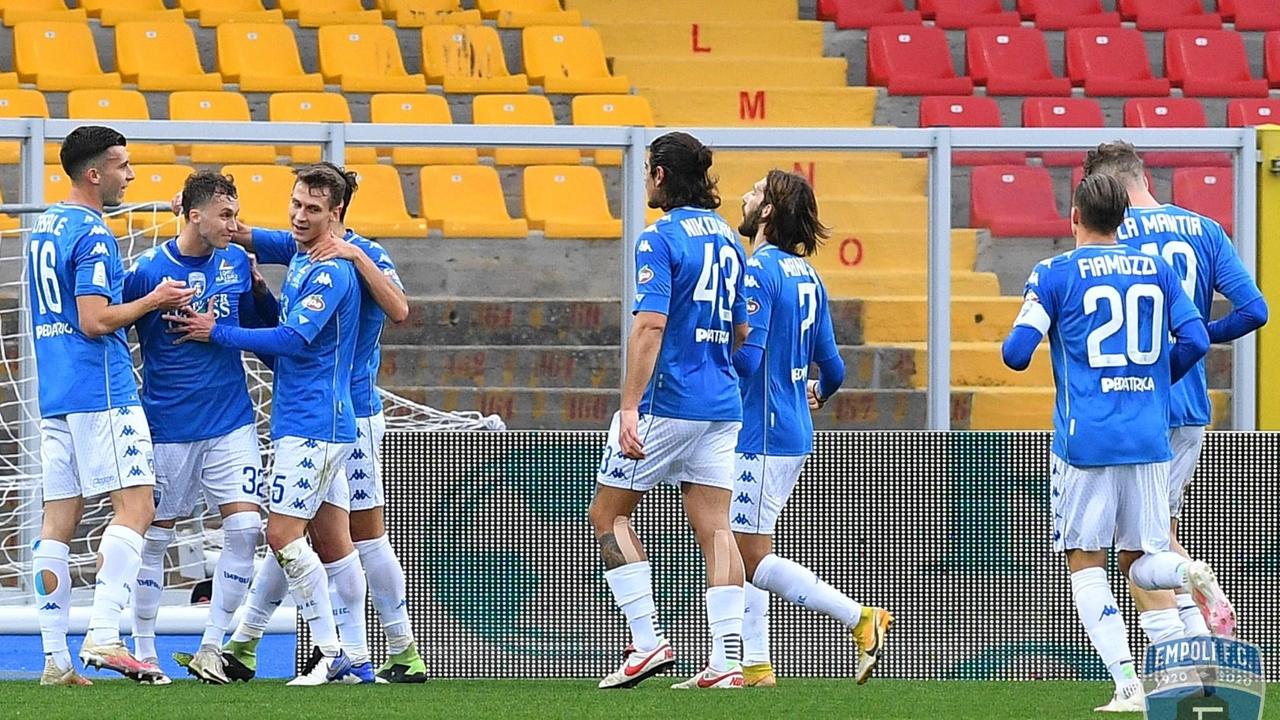 L'esultanza degli azzurri dopo il gol di Haas (Foto Empoli Fc)