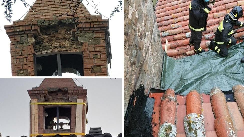 Pioggia battente Crolla un pezzo di campanile Fossi tracimati
