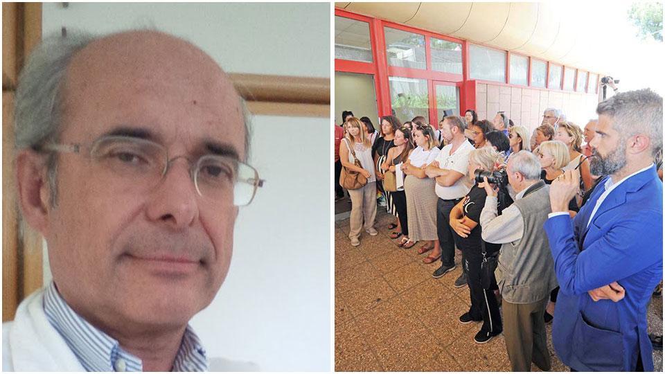 Il dottor Civitelli e a fianco una protesta per il Punto nascita col sindaco Ferrari