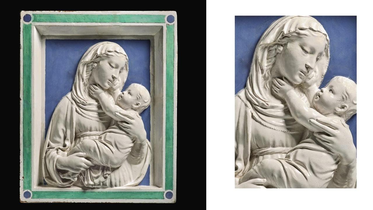 La Madonna con Bambino di Santa Fiora di Luca Della Robbia che va all'asta il 28 gennaio 2021 da Sotheby's a New York (foto Sotheby's)